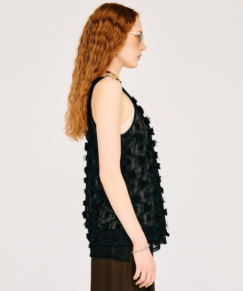 PRANK PROJECT（プランクプロジェクト）の「フラワーメッシュレイヤータンク / Flower Mesh Layer Tank（タンクトップ・レディース・ブラック/ホワイト・FREE）」の14枚目の写真
