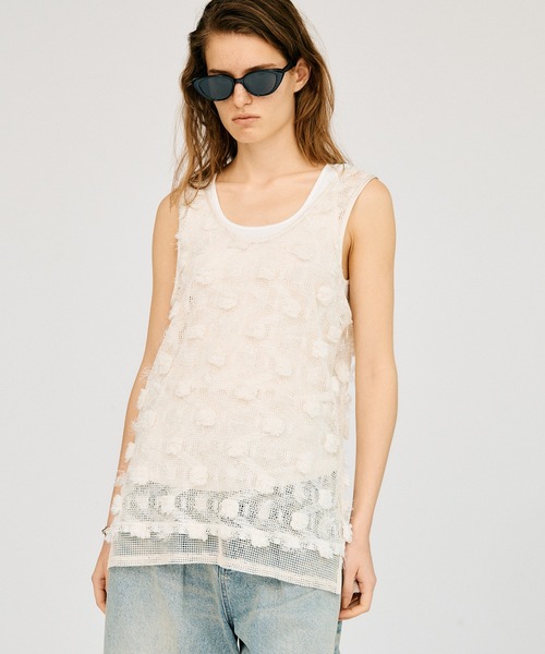 PRANK PROJECT（プランクプロジェクト）の「フラワーメッシュレイヤータンク / Flower Mesh Layer Tank（タンクトップ・レディース・ブラック/ホワイト・FREE）」の15枚目の写真