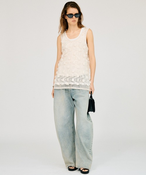 PRANK PROJECT（プランクプロジェクト）の「フラワーメッシュレイヤータンク / Flower Mesh Layer Tank（タンクトップ・レディース・ブラック/ホワイト・FREE）」の8枚目の写真