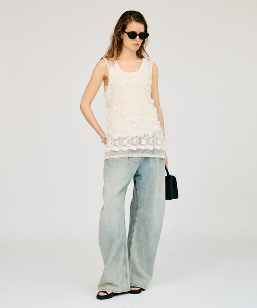 PRANK PROJECT（プランクプロジェクト）の「フラワーメッシュレイヤータンク / Flower Mesh Layer Tank（タンクトップ・レディース・ブラック/ホワイト・FREE）」の9枚目の写真