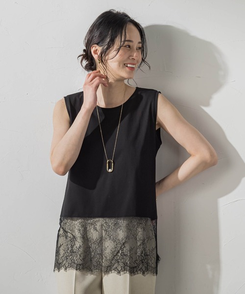 LAUTREAMONT(ロートレアモン)の「レースドッキングインナー(Tシャツ/カットソー・レディース・ホワイト/ブラック・9号)」の2枚目の写真