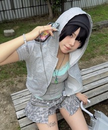 【Never mind the XU】star short sleeve zip-up hoodie / 【ネバーマインド ザ エックスユー】スターショートスリーブジップアップフーディー