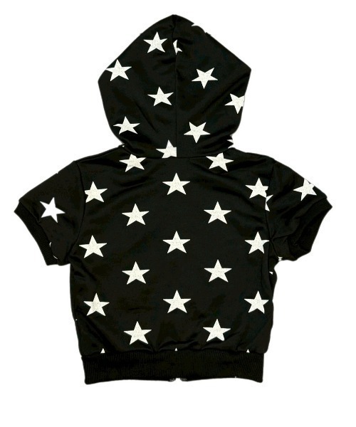 Never mind the XU(ネバーマインドザエックスユー)の「【Never mind the XU】star short sleeve zip-up hoodie / 【ネバーマインド ザ エックスユー】スターショートスリーブジップアップフーディー(パーカー・レディース・ブラック/グレー・S/M)」の4枚目の写真