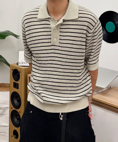 INTEMPOMOOD(インテンポムード)の「ハニービーストライプカラー ニットウェア_ベージュ(ニット/セーター・レディース・ベージュ・LARGE/MEDIUM/X-LARGE)」の6枚目の写真