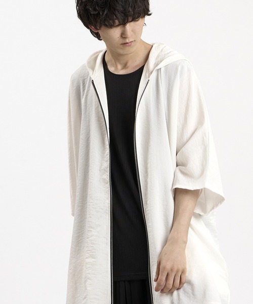 NO ID.(ノーアイディ)の「【NO ID.】Linen Touch Hood Dolman Big Zip Shirt / リネン タッチ フード ドルマン ビッグ ジップ シャツ(シャツ/ブラウス・メンズ・グレー/ブラック/ホワイト・ONE SIZE)」の4枚目の写真