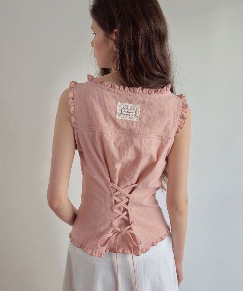 OURNOSTALGIA（アワー ノスタルジア）の「Melly Pintuck Sleeveless Blouse_Pink(OB6BL04)（シャツ/ブラウス・レディース・PINK・SMALL/MEDIUM）」の2枚目の写真