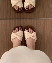 ラフィア調 フラットサンダル
