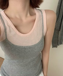 配色リブフェイクレイヤードタンクトップ