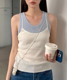 配色リブフェイクレイヤードタンクトップ
