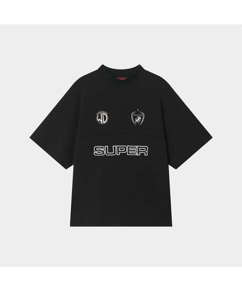 WORLDDILEMA(ワールドジレンマ)の「MOCK NECK EMBLEM HALF T-SHIRTS (BLACK)(Tシャツ/カットソー・レディース・ブラック・FREE)」の1枚目の写真