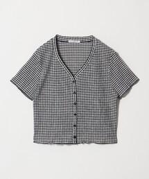 ソリッド＆チェック Vネック ショートスリーブ カーディガン