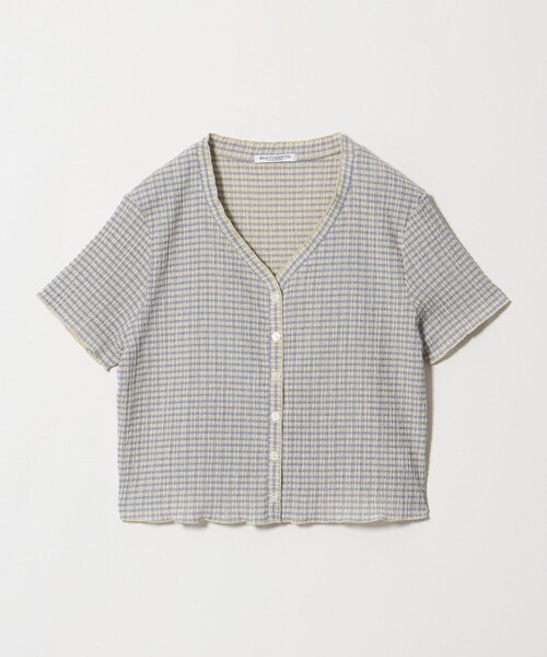 BEAUTY&YOUTH UNITED ARROWS（ビューティーアンドユースユナイテッドアローズ）の「ソリッド＆チェック Vネック ショートスリーブ カーディガン（カーディガン/ボレロ・レディース・ライトブルー/ホワイト/ブラック・FREE）」の3枚目の写真