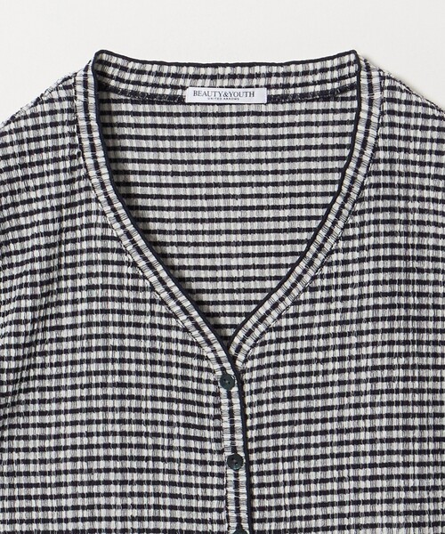 BEAUTY&YOUTH UNITED ARROWS（ビューティーアンドユースユナイテッドアローズ）の「ソリッド＆チェック Vネック ショートスリーブ カーディガン（カーディガン/ボレロ・レディース・ライトブルー/ホワイト/ブラック・FREE）」の4枚目の写真
