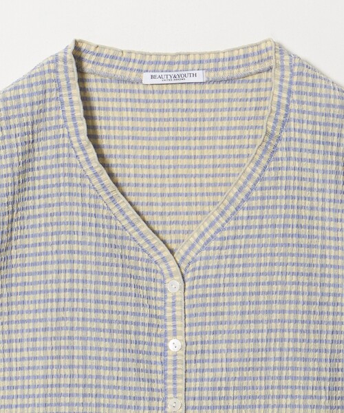 BEAUTY&YOUTH UNITED ARROWS（ビューティーアンドユースユナイテッドアローズ）の「ソリッド＆チェック Vネック ショートスリーブ カーディガン（カーディガン/ボレロ・レディース・ライトブルー/ホワイト/ブラック・FREE）」の7枚目の写真