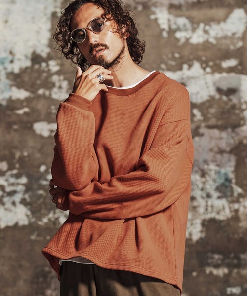 Jih Nunc(ジーヌンク)の「mlt5762- ヘビーオンスワッフルロングカットソー(JIH-R1197)(Tシャツ/カットソー・メンズ・ホワイト/ブラック/ライトベージュ/テラコッタ・L/M/S)」の3枚目の写真