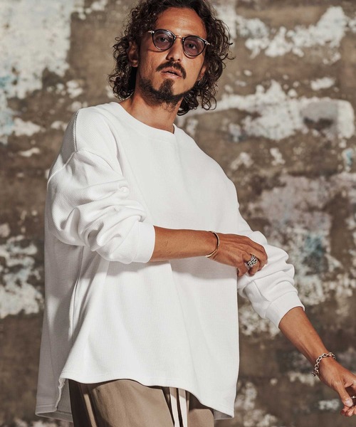Jih Nunc(ジーヌンク)の「mlt5762- ヘビーオンスワッフルロングカットソー(JIH-R1197)(Tシャツ/カットソー・メンズ・ホワイト/ブラック/ライトベージュ/テラコッタ・L/M/S)」の20枚目の写真