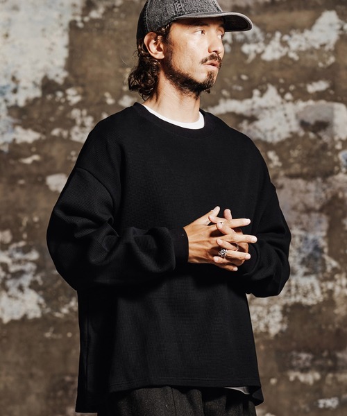 Jih Nunc(ジーヌンク)の「mlt5762- ヘビーオンスワッフルロングカットソー(JIH-R1197)(Tシャツ/カットソー・メンズ・ホワイト/ブラック/ライトベージュ/テラコッタ・L/M/S)」の7枚目の写真
