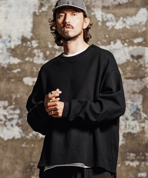 Jih Nunc(ジーヌンク)の「mlt5762- ヘビーオンスワッフルロングカットソー(JIH-R1197)(Tシャツ/カットソー・メンズ・ホワイト/ブラック/ライトベージュ/テラコッタ・L/M/S)」の8枚目の写真