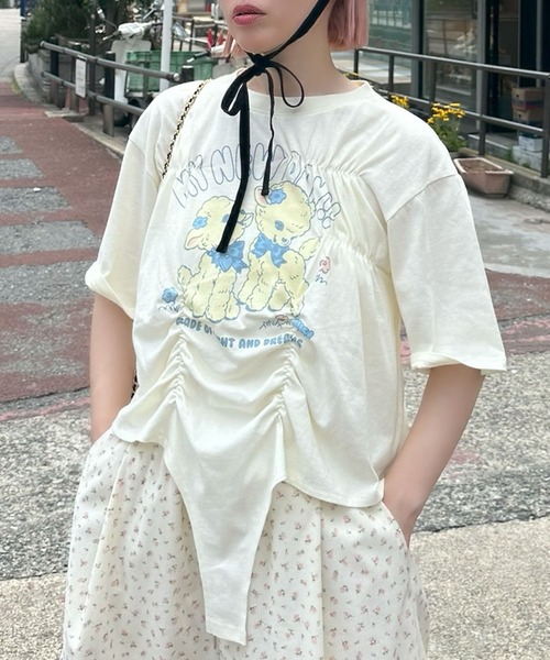 Alley Tokyo(アリートーキョー)の「ロンパース風子ヤギシャーリングT(Tシャツ/カットソー・レディース・ピンク/オフホワイト/スミクロ・FREE)」の2枚目の写真