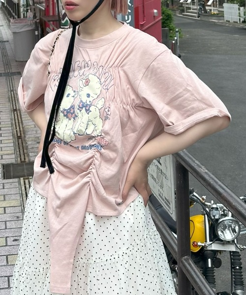 Alley Tokyo(アリートーキョー)の「ロンパース風子ヤギシャーリングT(Tシャツ/カットソー・レディース・ピンク/オフホワイト/スミクロ・FREE)」の3枚目の写真
