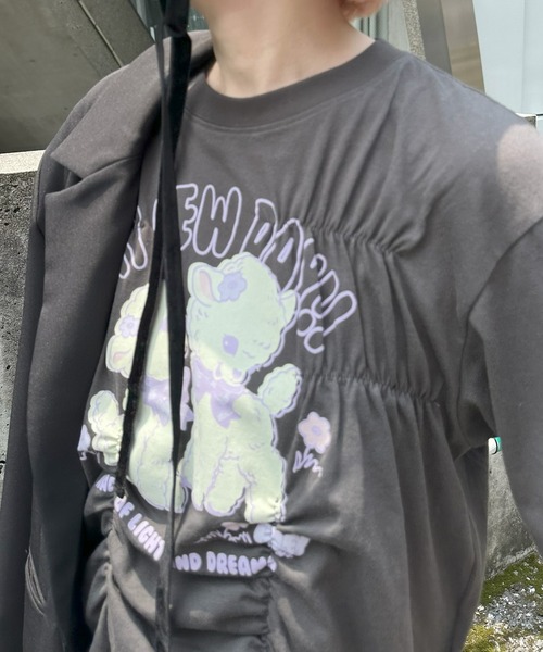 Alley Tokyo(アリートーキョー)の「ロンパース風子ヤギシャーリングT(Tシャツ/カットソー・レディース・ピンク/オフホワイト/スミクロ・FREE)」の12枚目の写真