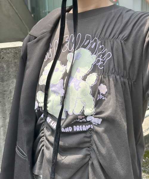 Alley Tokyo(アリートーキョー)の「ロンパース風子ヤギシャーリングT(Tシャツ/カットソー・レディース・ピンク/オフホワイト/スミクロ・FREE)」の8枚目の写真