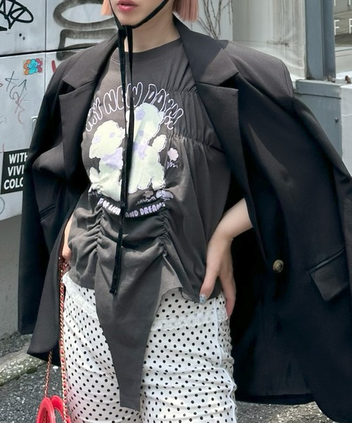 Alley Tokyo(アリートーキョー)の「ロンパース風子ヤギシャーリングT(Tシャツ/カットソー・レディース・ピンク/オフホワイト/スミクロ・FREE)」の10枚目の写真