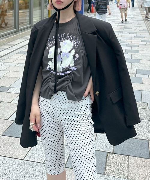 Alley Tokyo(アリートーキョー)の「ロンパース風子ヤギシャーリングT(Tシャツ/カットソー・レディース・ピンク/オフホワイト/スミクロ・FREE)」の6枚目の写真