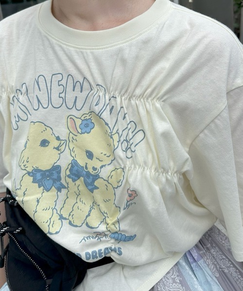 Alley Tokyo(アリートーキョー)の「ロンパース風子ヤギシャーリングT(Tシャツ/カットソー・レディース・ピンク/オフホワイト/スミクロ・FREE)」の17枚目の写真