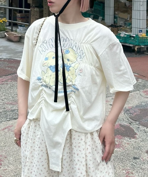 Alley Tokyo(アリートーキョー)の「ロンパース風子ヤギシャーリングT(Tシャツ/カットソー・レディース・ピンク/オフホワイト/スミクロ・FREE)」の21枚目の写真