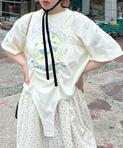 Alley Tokyo(アリートーキョー)の「ロンパース風子ヤギシャーリングT(Tシャツ/カットソー・レディース・ピンク/オフホワイト/スミクロ・FREE)」の16枚目の写真