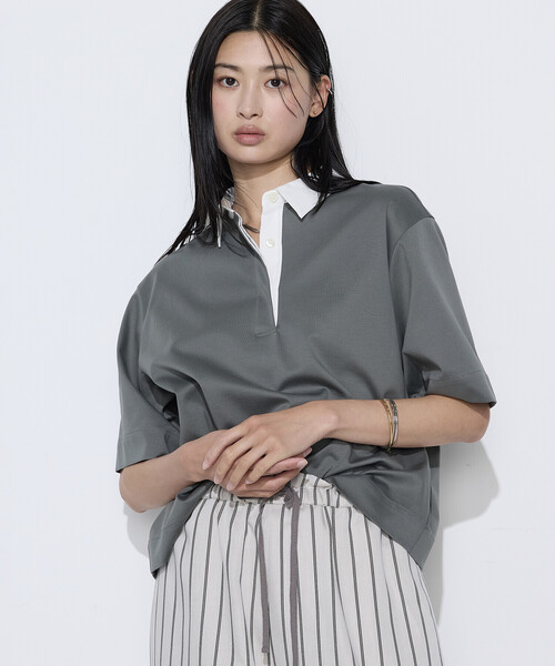 COMME CA Wardrobe(コムサワードローブ)の「〔 +サイズ 〕 コットンポンチ ラガープルオーバー(Tシャツ/カットソー・レディース・カーキ/ブルー・13号)」の19枚目の写真