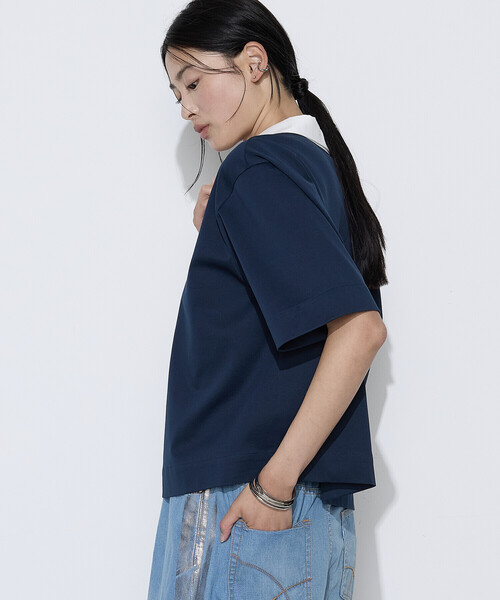 COMME CA Wardrobe(コムサワードローブ)の「〔 +サイズ 〕 コットンポンチ ラガープルオーバー(Tシャツ/カットソー・レディース・カーキ/ブルー・13号)」の3枚目の写真