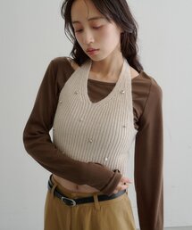 Kastane | 【7.18(土)12:00発売】チャーム付きホルターニットSET(Tシャツ/カットソー)
