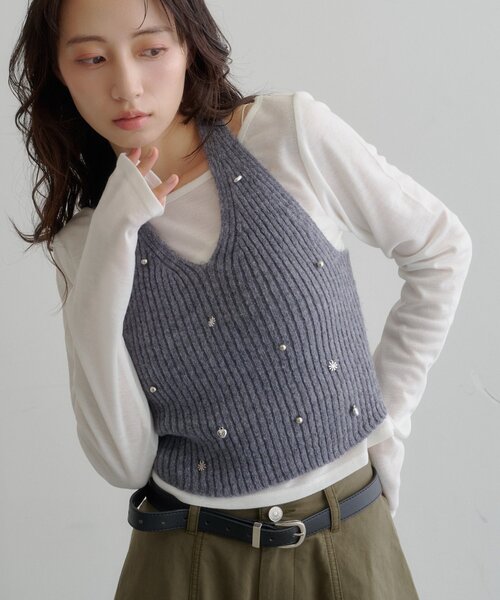 Kastane(カスタネ)の「【7.18(土)12:00発売】チャーム付きホルターニットSET(Tシャツ/カットソー・レディース・アイボリー/レッド/グレー・FREE)」の20枚目の写真