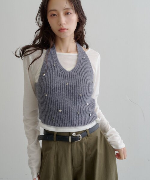 Kastane(カスタネ)の「【7.18(土)12:00発売】チャーム付きホルターニットSET(Tシャツ/カットソー・レディース・アイボリー/レッド/グレー・FREE)」の21枚目の写真