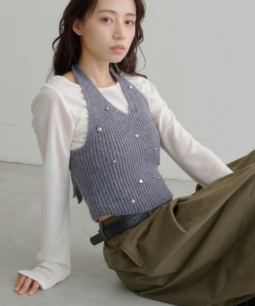 Kastane(カスタネ)の「【7.18(土)12:00発売】チャーム付きホルターニットSET(Tシャツ/カットソー・レディース・アイボリー/レッド/グレー・FREE)」の13枚目の写真