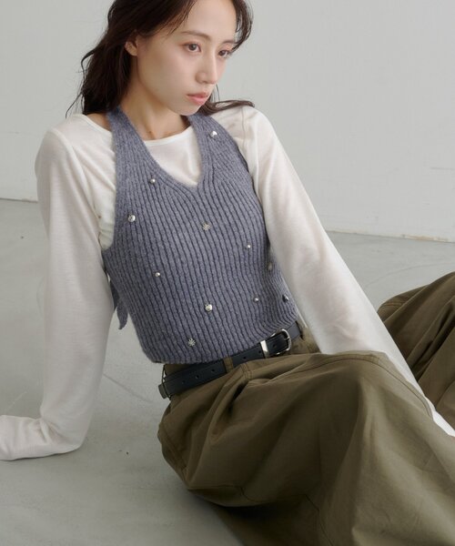 Kastane(カスタネ)の「【7.18(土)12:00発売】チャーム付きホルターニットSET(Tシャツ/カットソー・レディース・アイボリー/レッド/グレー・FREE)」の14枚目の写真