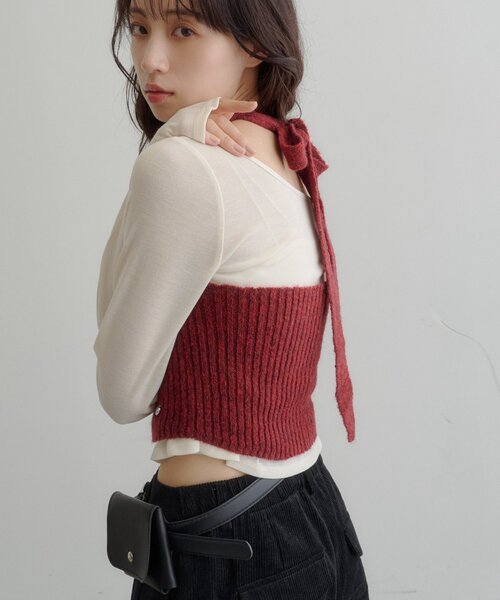 Kastane(カスタネ)の「【7.18(土)12:00発売】チャーム付きホルターニットSET(Tシャツ/カットソー・レディース・アイボリー/レッド/グレー・FREE)」の16枚目の写真