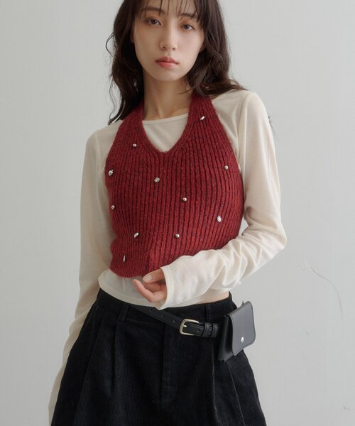 Kastane(カスタネ)の「【7.18(土)12:00発売】チャーム付きホルターニットSET(Tシャツ/カットソー・レディース・アイボリー/レッド/グレー・FREE)」の8枚目の写真