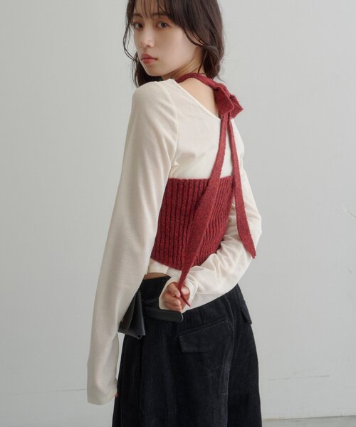 Kastane(カスタネ)の「【7.18(土)12:00発売】チャーム付きホルターニットSET(Tシャツ/カットソー・レディース・アイボリー/レッド/グレー・FREE)」の10枚目の写真