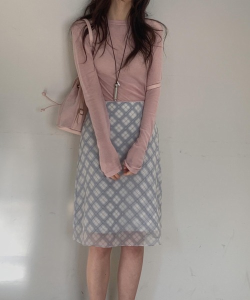 mineng(マイング)の「【チェック柄/2カラー】ニッキースカート(スカート・レディース・ミント/スカイブルー・S)」の3枚目の写真