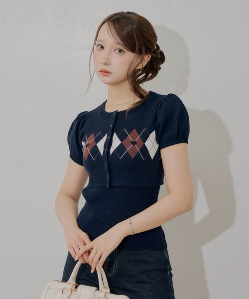 Chico（チコ）の「アーガイルキャミ+カーデセット（カーディガン/ボレロ・レディース・アイボリー/レッド/ブラウン/ネイビー・FREE）」の12枚目の写真