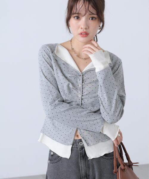 FREE'S MART(フリーズマート)の「◆レイヤードタックフロントボタンカットソー(Tシャツ/カットソー・レディース・ホワイト/ホワイト系その他/ネイビー/グレー系その他・FREE)」の1枚目の写真