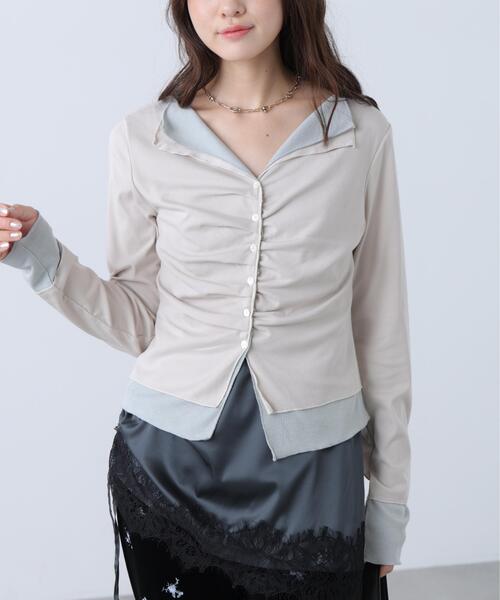 FREE'S MART(フリーズマート)の「◆レイヤードタックフロントボタンカットソー(Tシャツ/カットソー・レディース・ホワイト/ホワイト系その他/ネイビー/グレー系その他・FREE)」の2枚目の写真