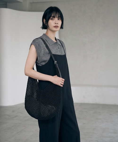 STYLE DELI（スタイルデリ）の「【BLK001】軽量メッシュ編みペーパーテイストトートバッグ（トートバッグ・レディース・ブラック/イエロー・FREE）」の2枚目の写真