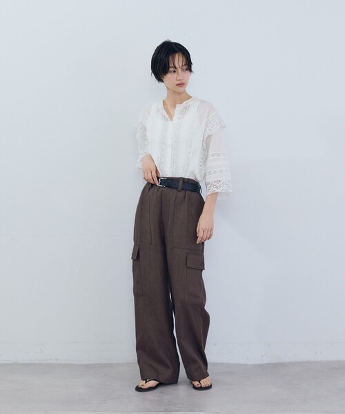 ADIEU TRISTESSE(アデュートリステス)の「リネンカーゴパンツ(カーゴパンツ・レディース・チェック/ピンク/カーキ/ブラウン・38)」の12枚目の写真
