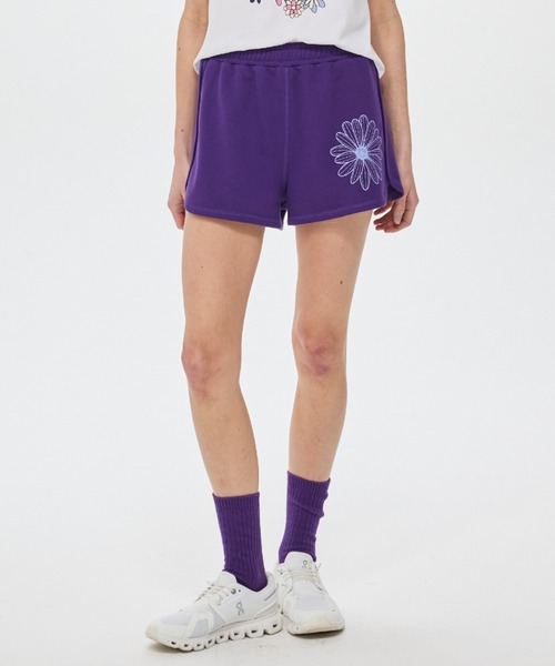 Mardi Mercredi(マルディメクルディ)の「MINI SWEAT SHORTS FLOWER / ミニ スウェット ショーツ フラワー(スウェットパンツ・レディース・ミント/パープル・FREE)」の1枚目の写真