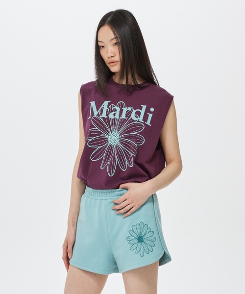 Mardi Mercredi(マルディメクルディ)の「MINI SWEAT SHORTS FLOWER / ミニ スウェット ショーツ フラワー(スウェットパンツ・レディース・ミント/パープル・FREE)」の2枚目の写真