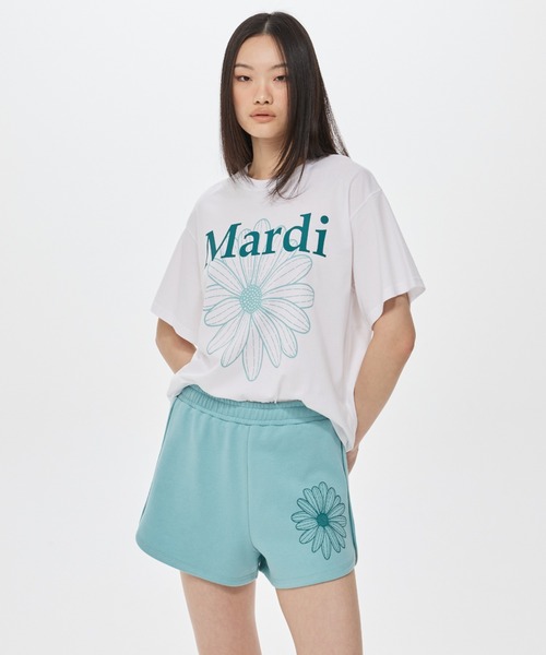 Mardi Mercredi(マルディメクルディ)の「MINI SWEAT SHORTS FLOWER / ミニ スウェット ショーツ フラワー(スウェットパンツ・レディース・ミント/パープル・FREE)」の6枚目の写真